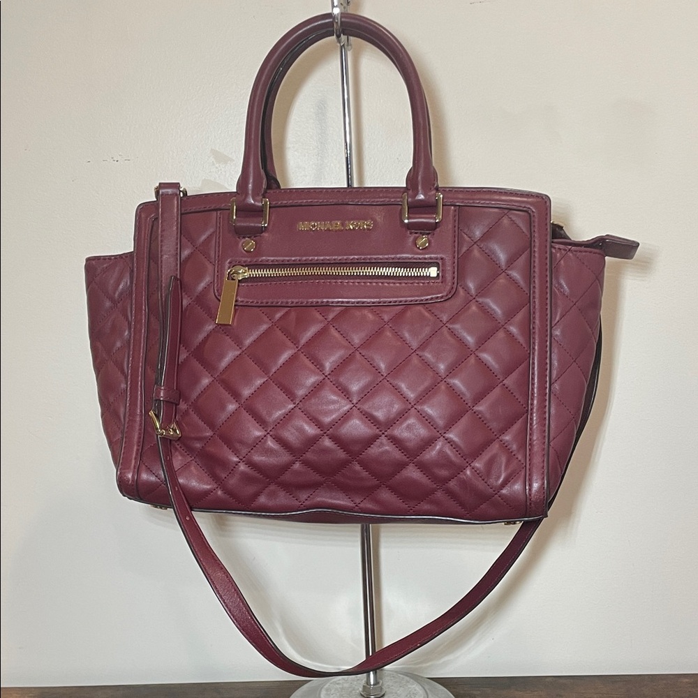 Michael Kors Quilted Satchel in Burgundy